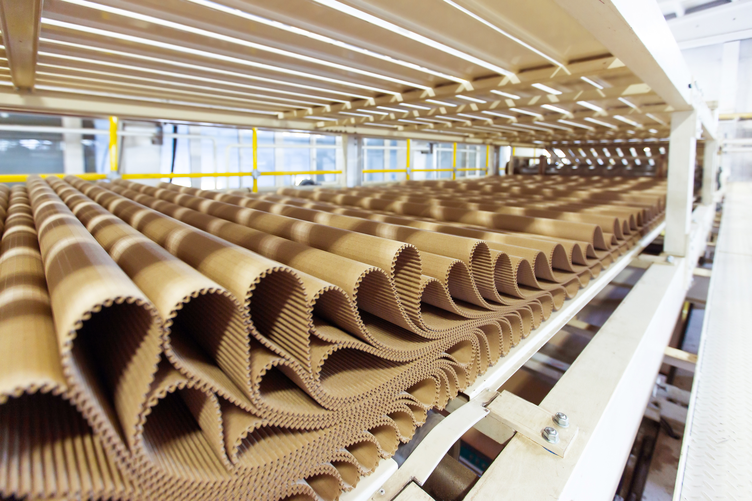 Bild vergrößern: Closeup image of pleat cardboard row at factory background.